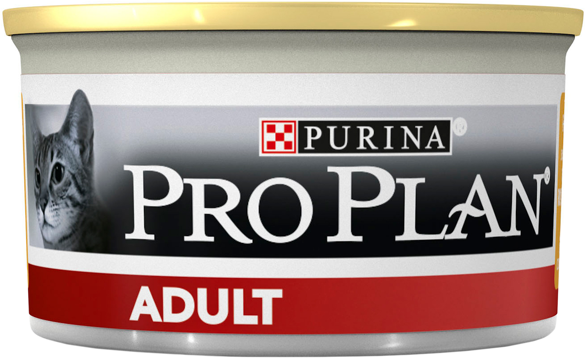 Консервы Pro Plan Adult для взрослых кошек, с курицей, 85 г0120710 Консервы Pro Plan Adult для взрослых кошек, с курицей, 85 г0120710Консервы Pro Plan Adult содержит OPTIRENAL специальную формулу для поддержания здоровых почек. Поддерживают здоровую иммунную систему. Здоровые суставы и прекрасная подвижность. Шелковистая и блестящая шерсть. Помогает защищать зубы от образования налета и зубного камня.Состав: мясо и мясные субпродукты (из которых курицы 14 %), минералы, различные сахара, компоненты овощного происхождения.Добавленные вещества: МЕ/кг: витамин А 1200, витамин D3 170, мг/кг: железо 35, йод 0,65, медь 4,3, марганец 6,2, цинк 86, селен 0,057.Гарантируемые показатели (%): влажность: 76,5, белок 12,5, жир 5,5, сырая зола 3,0, сырая клетчатка 0,3.Товар сертифицирован.