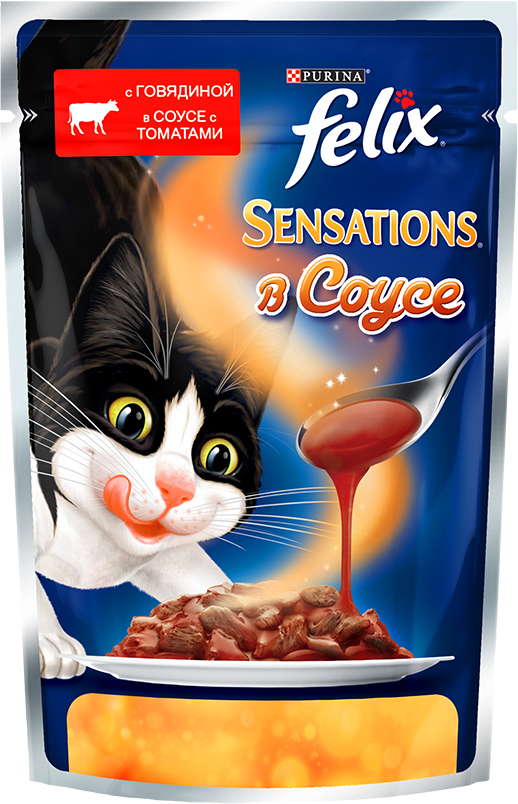 Консервы для кошек Felix Sensations, с говядиной в соусе с томатами, 85 г0120710 Консервы для кошек Felix Sensations, с говядиной в соусе с томатами, 85 г0120710Консервы для кошек Felix Sensations - консервированный полнорационный корм для взрослых кошек, с говядиной в желе с томатами. Корм Felix Sensations - это нежные кусочки с мясом, покрытые сочным желе из томатов. Эти ароматные желе делают корм особенно аппетитным и привлекательным для вашего питомца. Корм содержит Омега-6 жирные кислоты, а также правильное сочетание белка и витаминов для полного удовлетворения ежедневных потребностей вашей кошки.Состав: мясо и продукты переработки мяса (19%, из которых говядина 4%), экстракт растительного белка, рыба и продукты переработки рыбы, овощи (томаты 4% в желе), минеральные вещества, сахара, красители, витамины. Добавленные вещества (на 1 кг): витамин А 720 МЕ; витамин D3 110 МЕ; витамин Е 15 МЕ; железо 8 мг; йод 0,2 мг; медь 0,7 мг; марганец 1,6 мг; цинк 15 мг. Гарантируемые показатели: белок 13%, жир 3%, сырая клетчатка 0,5%, сырая зола 2,2%, линолевая кислота (Омега-6 жирные кислоты) 0,2%, таурин 0,045%. Энергетическая ценность (на 100 г): 75,6 ккал. Товар сертифицирован.