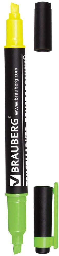 Brauberg Маркер двухсторонний цвет лимонный зеленый72523WD Brauberg Маркер двухсторонний цвет лимонный зеленый72523WDПредназначен для выделения текста на бумаге любого типа, включая факс-бумагу. Светостойкие чернила незаметны при передаче текста по факсу. Имеет два скошенных наконечника на противоположных концах корпуса, подающие чернила двух разных цветов. Толщина линии - 1-4 мм. Двусторонний. Скошенные наконечники. Цвет чернил - лимонный/зеленый.