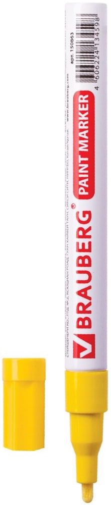 Brauberg Маркер-краска цвет желтый 150863FS-36052 Brauberg Маркер-краска цвет желтый 150863FS-36052Предназначен для маркировки различных материалов в промышленных условиях: бетон, дерево, стекло, металл, резина, пластик. Пишет по сухим, влажным, жирным, грязным, ржавым поверхностям. Заправлен высококачественными стойкими чернилами с лаковым эффектом. Ширина линии письма - 1-2 мм. Цвет чернил - желтый. Чернила с лаковым эффектом из Великобритании компании MULTICHEM. Алюминиевый корпус. Отличаются термо- и водостойкостью, устойчивы к выцветанию. Рабочий температурный диапазон - от -15° С до +60° С.