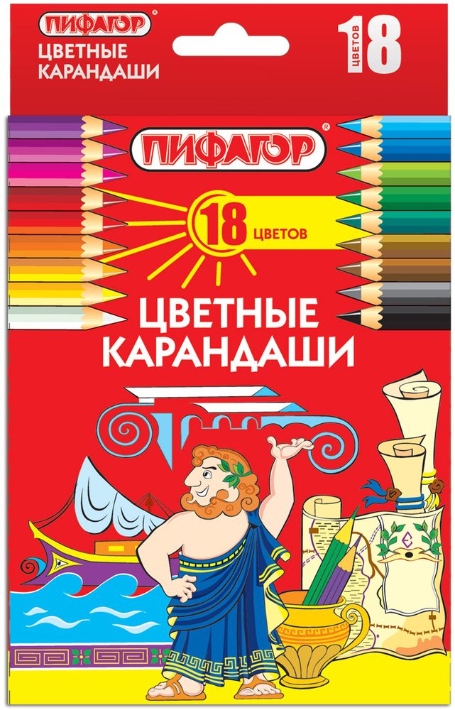 Пифагор Набор цветных карандашей 18 цветов72523WD Пифагор Набор цветных карандашей 18 цветов72523WDЦветные карандаши Пифагор изготовлены из высокосортной белой древесины и снабжены грифелем из натуральных материалов и пигментов. 18 цветов. Диаметр грифеля - 3 мм. Высокосортная древесина. Шестигранный корпус. Легко затачиваются. Картонная упаковка с европодвесом и отделкой выборочным лаком.