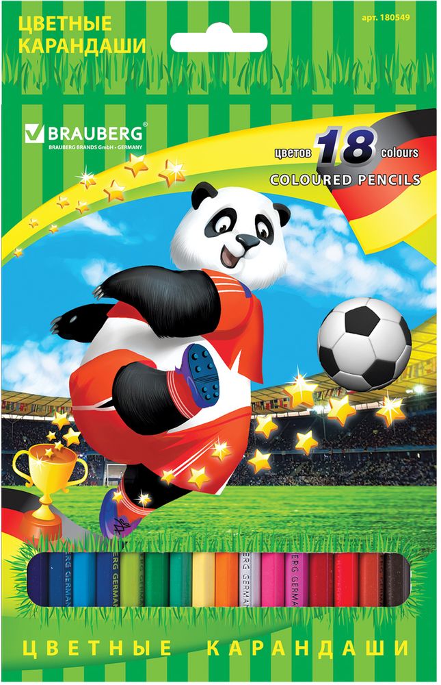 Brauberg Набор цветных карандашей Football Match 18 цветов72523WD Brauberg Набор цветных карандашей Football Match 18 цветов72523WDВ наборе 18 карандашей, изготовленных из древесины ценных пород. Благодаря высококачественному грифелю, рисунок ляжет на бумагу густо, сплошной четкой линией. Изображения животных-футболистов на коробках с подвесом привлекут юных художников. 18 цветов. Диаметр грифеля - 3 мм. Высокосортная древесина. Шестигранный корпус. Легко затачиваются. Упаковка - картонная, с европодвесом.
