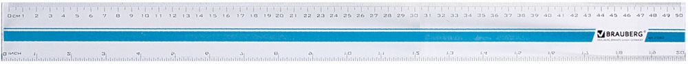 Brauberg Линейка цвет прозрачный 50 смFS-36054 Brauberg Линейка цвет прозрачный 50 смFS-36054Прозрачная линейка с печатью на корпусе из прочного пластика. Имеет четкие контрастные шкалы делений: см и дюймы (inch). Предназначена для чертежных работ.• Две шкалы - 50 см/20. • Толщина пластика - 3 мм. • Прозрачная. • Упаковка с европодвесом.