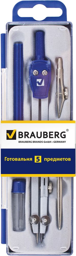 Brauberg Готовальня Student Oxford 5 предметовFS-36052 Brauberg Готовальня Student Oxford 5 предметовFS-36052Металлическая готовальня предназначена для учеников старших классов и студентов. В состав готовальни входят 5 предметов.• Циркуль 140 мм с одной сгибаемой ножкой и подстраиваемой иглой. • Рейсфедерная вставка. • Держатель для рейсфедерной вставки. • Игольная вставка. • Пенал с запасным грифелем. • Упаковка - пластиковый пенал темно-синего цвета с прозрачной крышкой.