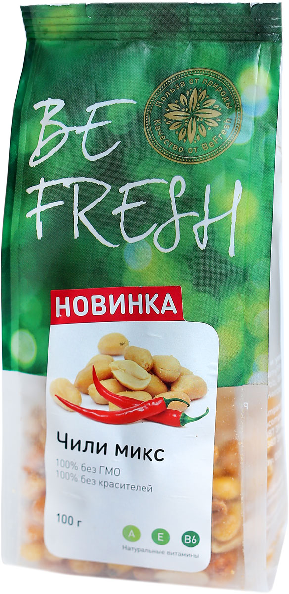 BeFresh чили микс пикантный, 100 г0120710 BeFresh чили микс пикантный, 100 г0120710Микс Чили - это отличный снек, который придаст насыщенный вкус и пикантность салатам из свежих овощей и будет отличной закуской для пива.