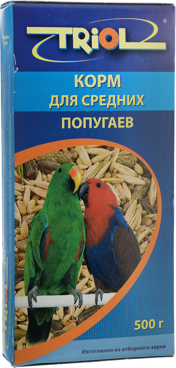 Корм для средних попугаев Triol, 500 г0120710 Корм для средних попугаев Triol, 500 г0120710Корм для средних попугаев Triol специально составлен из самых вкусных и необходимых компонентов, он содержит много волокон, что положительно влияет на пищеварение и здоровье вашего питомца. Правильно сбалансированный корм поможет вам вырастить здоровых, веселых и разговорчивых попугайчиков. Продукт не содержит искусственных добавок и красителей.Вес: 500 г.Товар сертифицирован.