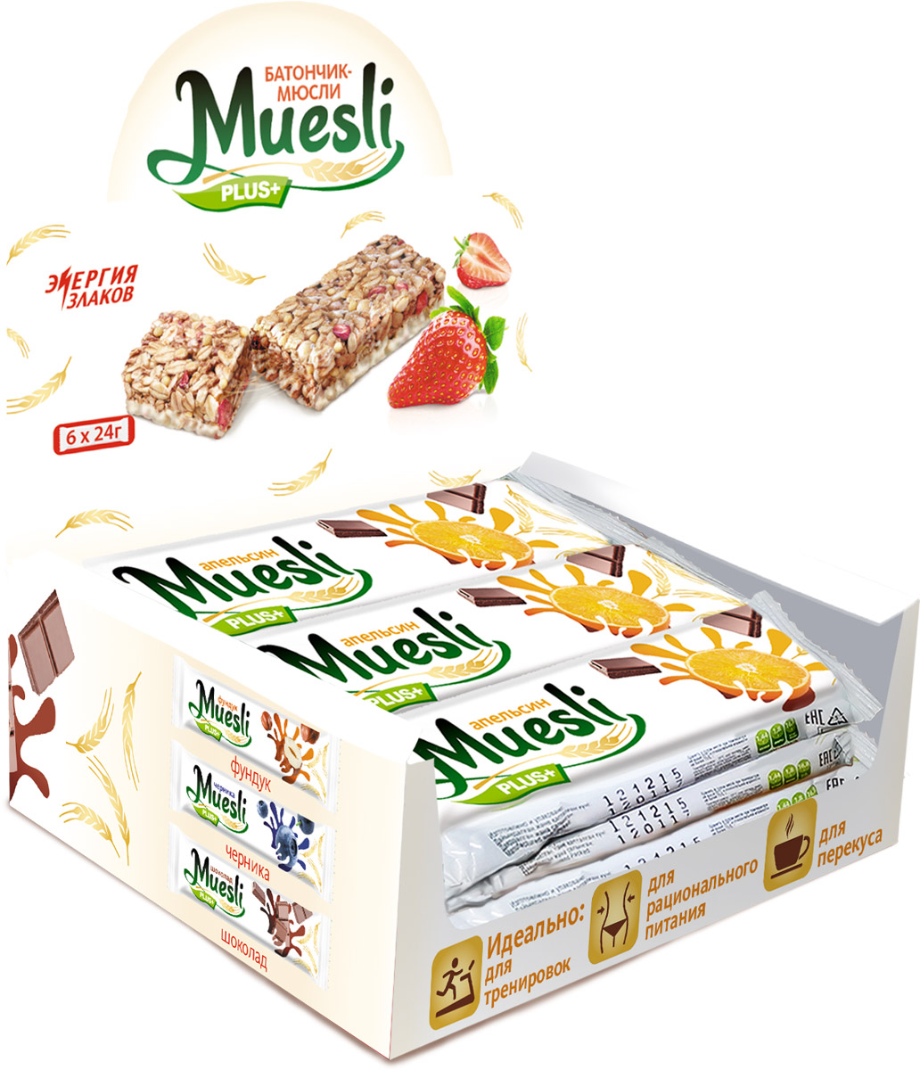 Matti Muesli Plus батончик мюсли апельсин, 6 х 24 г0120710 Matti Muesli Plus батончик мюсли апельсин, 6 х 24 г0120710Батончики-мюсли Muesli Plus+ обладают сбалансированным составом и являются продуктом переработки натуральных злаков, здоровым и полезным источником сил и энергии. Содержат злаки, натуральные кусочки апельсина. Без ГМО, красителей, консервантов. В состав входит натуральный ароматизатор.