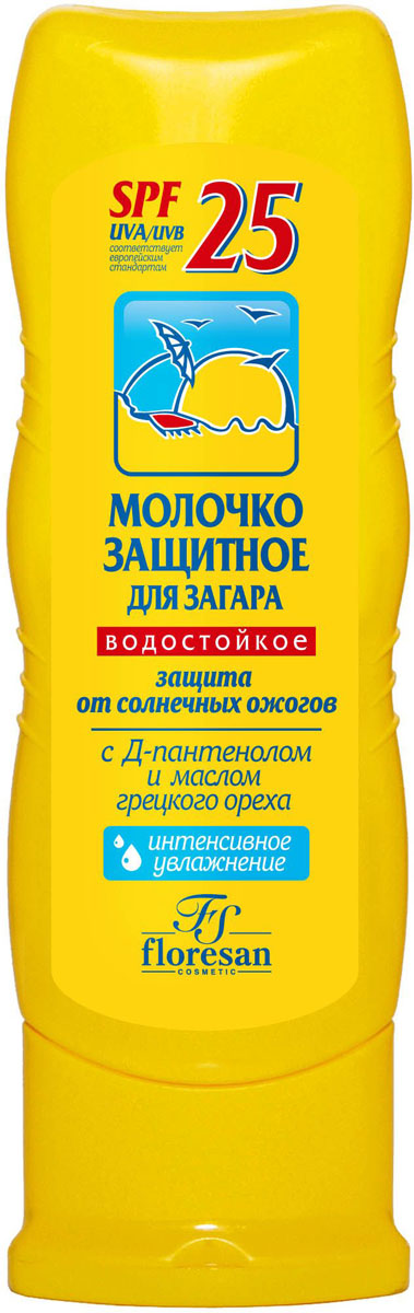 Floresan Молочко защитное для загара SPF 25, водостойкое, 170 млFS-00897 Floresan Молочко защитное для загара SPF 25, водостойкое, 170 млFS-00897Floresan Молочко защитное для загара SPF 25. Водостойкое 170 мл Универсальное средство для защиты от солнечных лучей и получения красивого, ровного загара. Идеально подходит для различных фототипов кожи. Комплекс UVA/UVB фильтров и Д-пантенол обеспечивают надежную защиту от ожогов и покраснения кожи во время длительного пребывания на солнце.