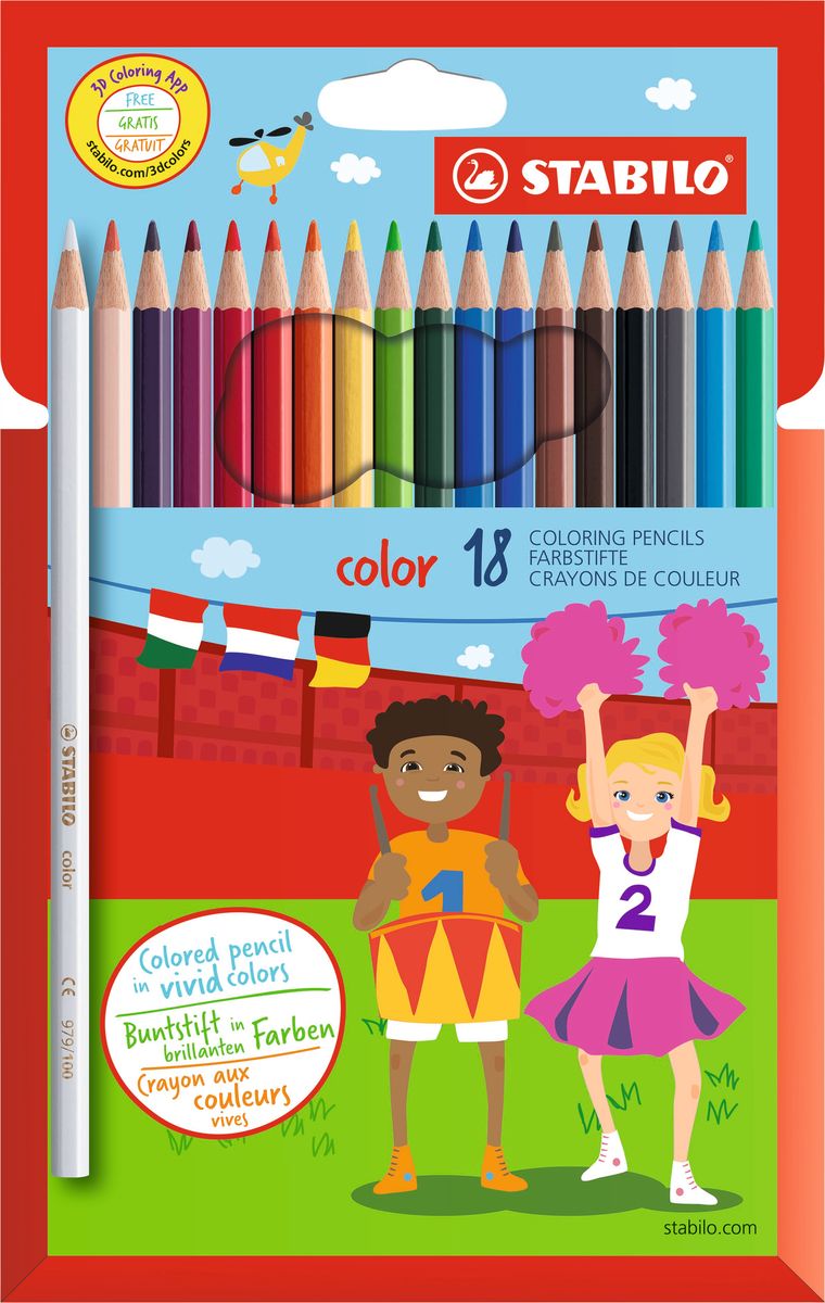 Stabilo Набор цветных карандашей Color 18 цветов 1918/77-112010440 Stabilo Набор цветных карандашей Color 18 цветов 1918/77-112010440Цветные карандаши серии Color обеспечивают легкую смешиваемость красок и мягкие, однородные по цвету линии. Высокая степень пигментации гарантирует особую яркость цвета, исключительную покрывающую способность и высокую устойчивость к свету. В состав грифелей входит пчелиный воск, благодаря чему грифели легко рисуют на бумаге, не царапая ее и не крошась, и обладают повышенной устойчивостью к нагрузкам. Карандаши не ломаются при рисовании и затачивании. Корпус карандашей покрыт лаком на водной основе, легко и аккуратно затачивается.