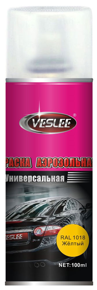 Краска акриловая Veslee, аэрозоль, цвет: желтый, 100 млVL-P2E 1018 Краска акриловая Veslee, аэрозоль, цвет: желтый, 100 млVL-P2E 1018Краска Veslee предназначена для высококачественного окрашивания поверхностей, сделанных из дерева, металла и пластика. Идеальна для окрашивания автомобилей, мотоциклов, различного оборудования, приборов, мебели и прочего. Имеет широчайшую палитру цветов и форм. Такая краска не желтеет и не выцветает, то есть является атмосферостойкой. Акриловые краски могут быть использованы как для полного окрашивания, так и для подкрашивания. Прекрасно подходят не только для транспортных средств, но и для любого другого оборудования. Они могутуспешно использованыдля декорирования различных деталей интерьера и разных поверхностей не только в быту, но и в офисе или магазине.