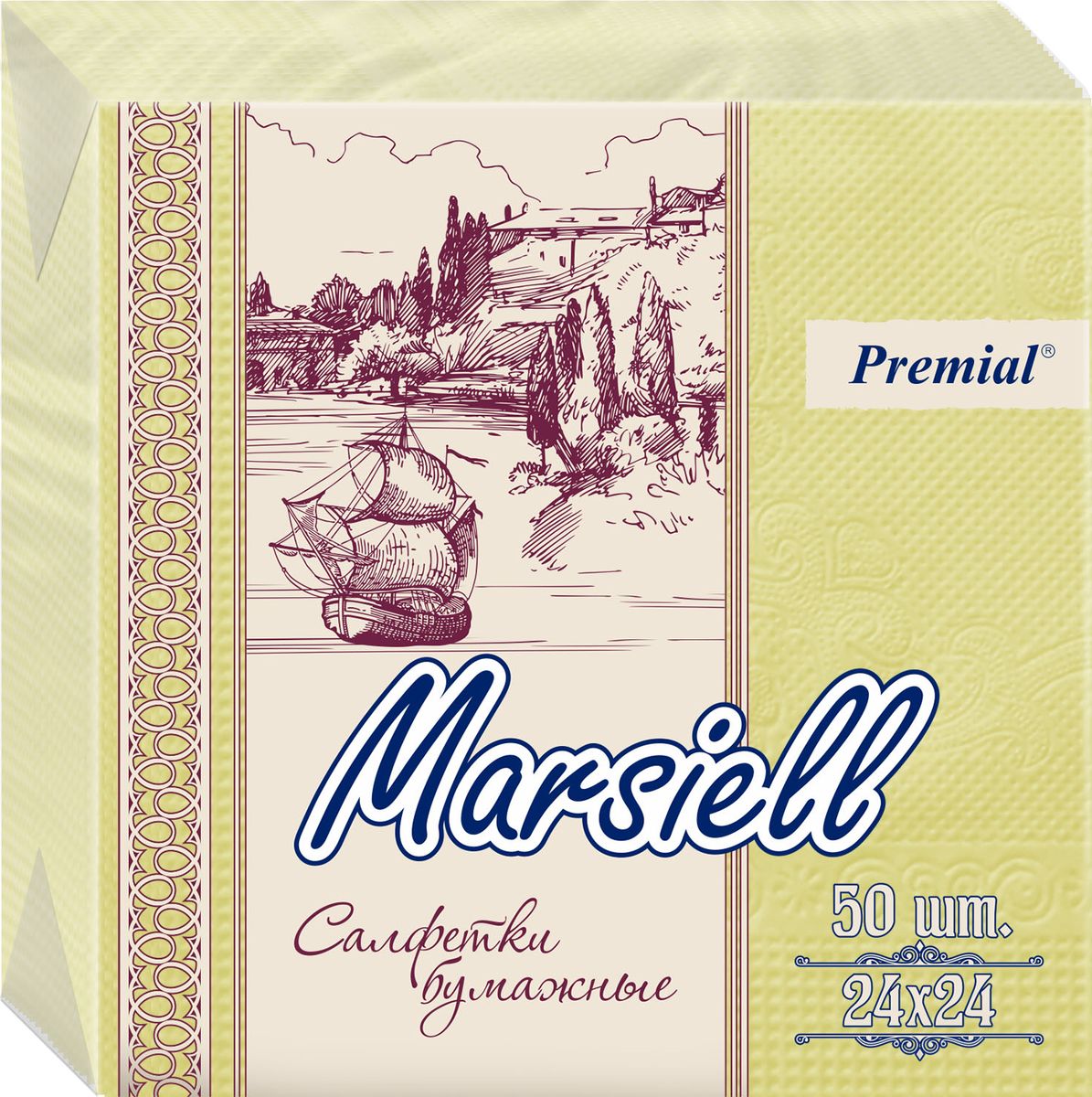 Premial Marsiel Салфетки декоративные двухслойные, цвет: желтый, 50 штV30 AC DC Premial Marsiel Салфетки декоративные двухслойные, цвет: желтый, 50 штV30 AC DCУниверсальные двухслойные салфетки Premial Marsiel выполнены из высококачественного целлюлозного сырья. Салфетки подходят для косметического, санитарно-гигиенического и хозяйственного назначения. Изделия обладают хорошими впитывающими свойствами. Салфетки имеют мягкую и нежную текстуру. При извлечении из коробки салфетки не рвутся. Салфетки окрашены в яркий цвет и станут превосходным украшением праздничного стола.