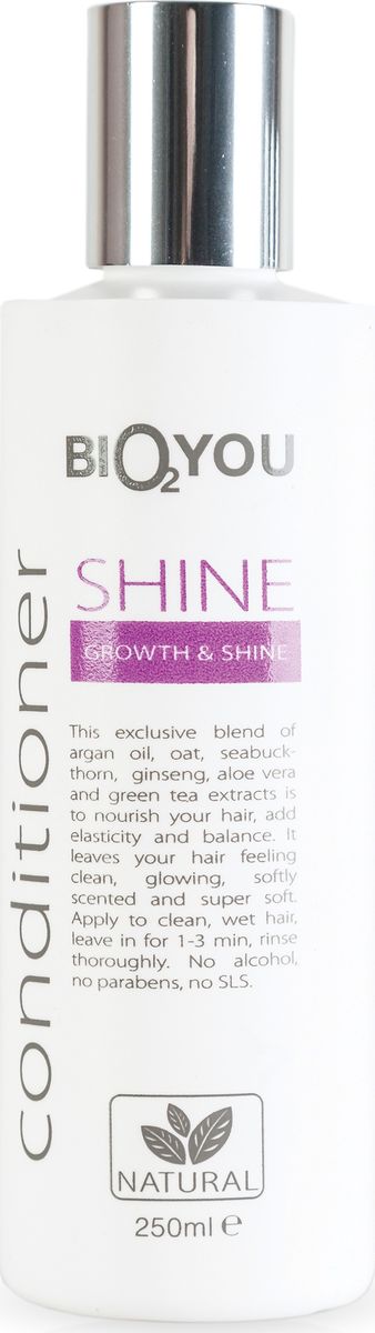 BIO2You Kондиционер Shine для блеска и роста волос, 250 мл961715 BIO2You Kондиционер Shine для блеска и роста волос, 250 мл961715Нежный кондиционер с аргановым маслом, овсянкой, облепихой, женьшенeм, алоэ вера и экстрактoм зеленого чая питаeт волосы, пpидает волосам блеск и ощущение чистоты, делает волосы мягкими и шелковистыми. Нанести на чистые, влажные волосы, через 1-3 минут тщательно промыть. Не содержит спирта, парабенов и SLS.