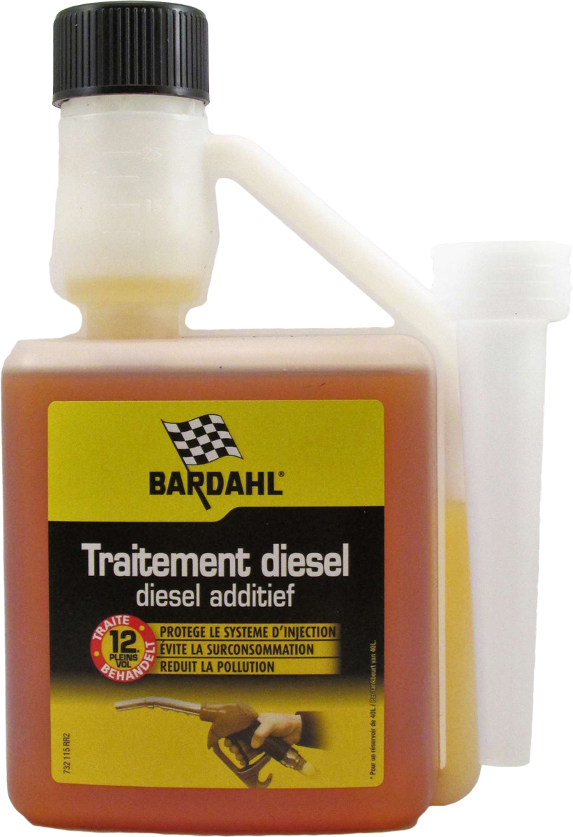 Добавка многофункциональная Bardahl Concentrated Diesel Treatment, в дизельное топливо, концентрат, 500 млS03301004 Добавка многофункциональная Bardahl Concentrated Diesel Treatment, в дизельное топливо, концентрат, 500 млS03301004Концентрированная присадка для улучшения дизельного топлива Bardahl Diesel Treatment эффективно воздействующий на различные компоненты системы впрыска и цилиндропоршневой группы:- Смазывает верхнюю часть цилиндров и поршневых колец, компенсируя малое содержание серы в современном дизельном топливе. - Снижает нагарообразование на выпускных клапанах, предохраняет седло клапана от преждевременного износа. - Устраняет детонацию и самовоспламенение, способствует более мягкой работе двигателя, уменьшению шумности его работы, облегчает воспламенение топливной смеси. - Повышает производительность, мощность и приемистость двигателя. - Связывает и выводит воду из топлива, тем самым предотвращает заедание и заклинивание форсунок и топливного насоса. - Снижает предельную температуру фильтруемости дизельного топлива на 7 С (тест IFP № 74709), температуру помутнения (NF-T60105) и температуру застывания в зимний период. - Облегчает холодный запуск при низкой температуре. - Сокращает расход топлива до 5%. - Очищает, защищает и поддерживает топливную систему в чистоте. - Уменьшает количество и токсичность выхлопных газов. Подходит для всех типов старых и новых дизельных двигателей (HDI, TDI, Common Rail, насос-форсунка, и т.д.), с противосажевым фильтром и без. Не ограничивает режимы эксплуатации двигателя. Рекомендовано крупнейшими автопроизводителями. Бутылочки объемом 500 мл достаточно для обработки 500 литров топлива.
