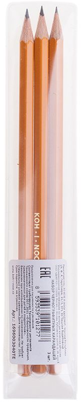 Koh-I-Noor Набор чернографитных карандашей 3 шт0775B001 Koh-I-Noor Набор чернографитных карандашей 3 шт0775B001Набор конструкторских чернографитных карандашей без ластика различной твердости, заточенные. Отлично подойдут для школы, офиса. Из натурального дерева. В наборе 3 штуки.