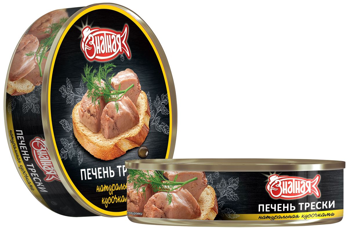 Знатная рыба Печень трески натуральная кусочками, 160 г0120710 Знатная рыба Печень трески натуральная кусочками, 160 г0120710Печень из самороженного сырья. Сырье вылавливается на собственых судах.