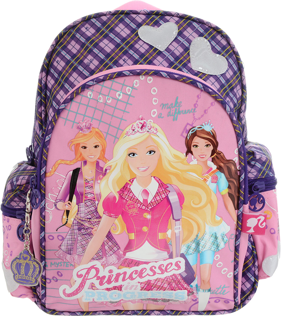 Barbie Рюкзак детский Princess In Progress цвет розовый фиолетовый72523WD Barbie Рюкзак детский Princess In Progress цвет розовый фиолетовый72523WDДетский рюкзак Barbie Princess In Progress изготовлен из прочного полиэстера, украшен аппликацией с Barbie и оснащен светоотражательными элементами в форме сердечек. Корпус рюкзака мягкий, спинка и лямки уплотнены поролоном. Для комфортной переноски сверху рюкзак оснащен текстильной ручкой. Изделие имеет одно вместительное отделение. По бокам предусмотрены карманы на застежке-молнии. На лицевой части рюкзака располагается вместительный карман на молнии. Такой рюкзак с Barbie непременно понравится каждой девочке! Его можно брать с собой на прогулку или на учебу.