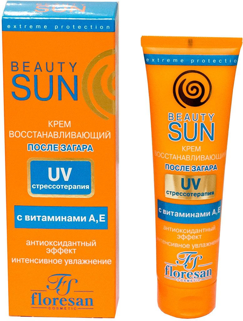 Floresan Beauty Sun Крем восстанавливающий после загара UV-стрессотерапия, 100 мл66-Ф-286 Floresan Beauty Sun Крем восстанавливающий после загара UV-стрессотерапия, 100 мл66-Ф-286Floresan Beauty Sun Крем восстанавливающий после загара UV-стрессотерапия 100 мл разработан специально для ухода за кожей, подвергшейся инсоляции. Эффективная формула крема с Д-пантенолом, экстрактами алоэ вера и виноградных листьев восстанавливает функциональные свойства кожи, способствует сохранению эластичности, устраняя сухость, шелушение и покраснения. Смягчает, увлажняет и приятно охлаждает сверхчувствительную после загара кожу. Комплекс витаминов А, Е обеспечивает надежную антиоксидантную защиту и препятствует преждевременному старению. С витаминами А,Е, антиоксидантный эффект, увлажняет и восстанавливает кожу.