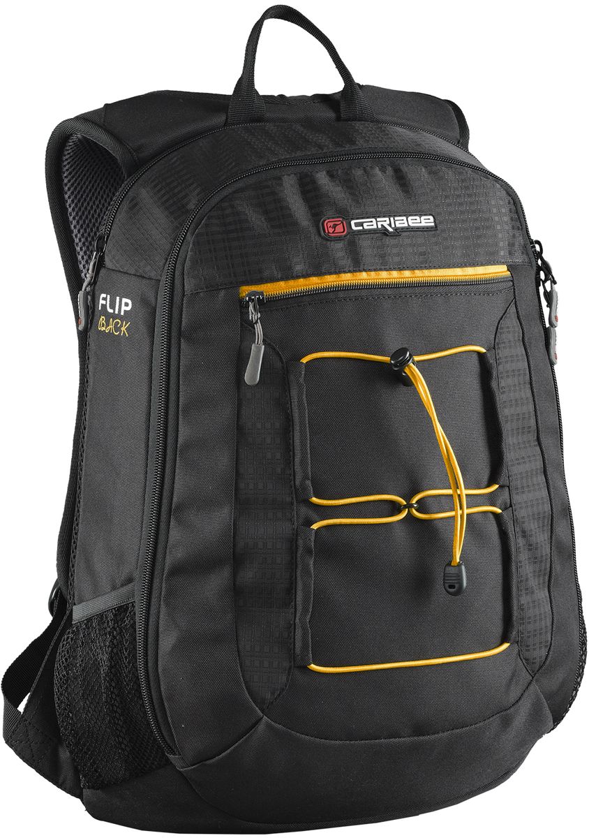 Caribee Рюкзак Flip Back цвет черный72523WD Caribee Рюкзак Flip Back цвет черный72523WDFlipback от компании Caribee объемом 26 литров - это компактный и стильный рюкзак с тонким профилем (Slim Line), возможностью транспортировки ноутбука с диагональю экрана до 15.4 и улучшенной защитой вашего лэптопа посредством амортизирующей перегородки EVA Shock Guard Protection. Модель изготовлена из высококачественного, износостойкого полиэстера, гибкого, легкого и прочного материала устойчивого к перепадам температуры и влиянию света, не впитывающего влагу и не разрушающегося под негативным действием ультрафиолетового излучения. Мягкий чехол для ноутбука с диагональю 15,4”. Два основных отделения на молнии. Встроенный органайзер во внешнем кармане. Вмещает документы формата А4. Регулируемый грудной ремень. Боковые сетчатые карманы для бутылок.Объем: 26 л.Размер: 48 х 35 х 15 см.
