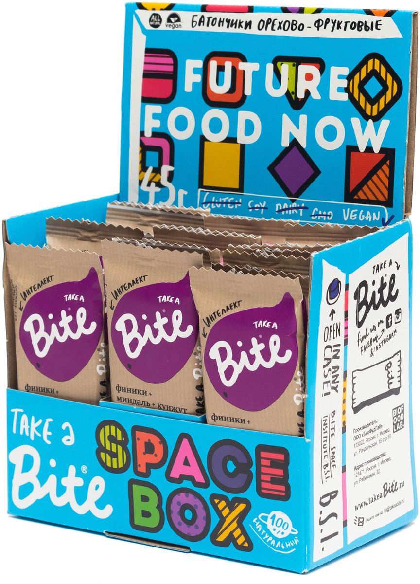 Take A Bite Миндаль-Яблоко-Корица Интеллект батончик фруктово-ореховый, 20 шт по 45 г0120710 Take A Bite Миндаль-Яблоко-Корица Интеллект батончик фруктово-ореховый, 20 шт по 45 г0120710Сложно быть изобретательным 24/7? Вкуснейший Bite из инжира, миндаля и корицы подбодрит твой разум и тело. Brainstorm! Настройся на результат!