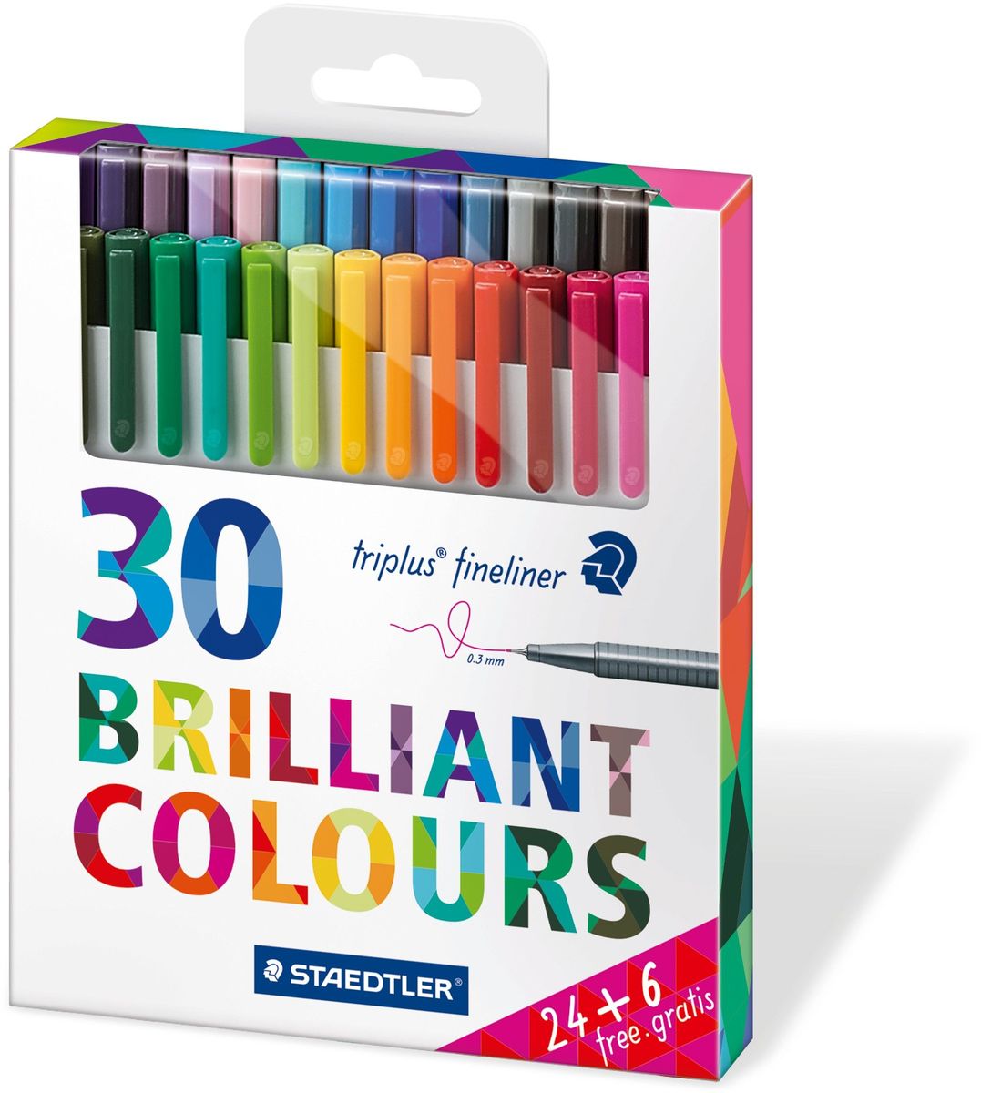 Staedtler Набор капиллярных ручек Triplus 334 Яркие цвета 30 цветовC13S041944 Staedtler Набор капиллярных ручек Triplus 334 Яркие цвета 30 цветовC13S041944Набор трехгранных капиллярных ручек Triplus в картонной упаковке с подвесом. 30 ярких цветов. Эргономичная форма для удобного и легкого письма. Пишущий узел завальцован в металл. Защита от высыхания - может быть оставлен без колпачка на несколько дней (тест ISO). Чернила на водной основе. Отстирываются с большинства тканей. Корпус из полипропилена гарантирует долгий срок службы. Толщина линии примерно 0,3 мм.