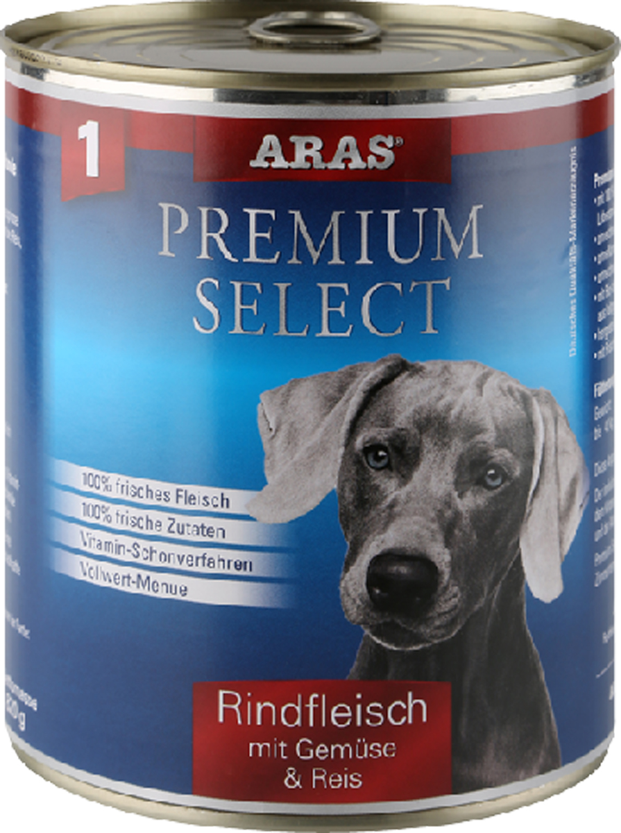 Консервы для собак Aras Premium Select, с говядиной, овощами и рисом, 820 г00-00001248 Консервы для собак Aras Premium Select, с говядиной, овощами и рисом, 820 г00-00001248Консервы для собак Aras Premium Select - повседневный консервированный корм для собак всех пород и всех возрастов. Бережная обработка отборных ингредиентов высочайшего качества, используемых при изготовлении корма, обеспечивает вашего питомца здоровым и сбалансированным питанием. Благодаря содержанию высококачественного белка, полученного из свежего мяса, вашему питомцу требуется меньшее количества корма, чем кормов других марок. Особенности корма: - 80% содержание мяса- Изготовлен из 100% свежего мяса, пригодного в пищу человеку- Без химических красителей и усилителей вкуса- Без консервантов- Без химических добавок- Из 100% свежих ингредиентов- С экстрактом масла зародышей пшеницы холодного отжима- Сохранение натуральных витаминов в процессе изготовления- Гарантия свежестиСостав: свежее мясо говядины и субпродукты 92%, овощи (морковь, лук-порей) 4%, рис 3%, экстракт зародышей пшеницы холодного отжима 1%. Пищевая ценность: белки 12,8%, жиры 6,4%, зола 1,9%, клетчатка 0,5%, влажность 77,5%. Товар сертифицирован.