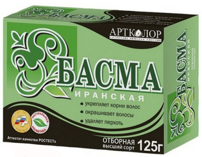 Артколор Басма Иранская, высший сорт, 125 г10027 Артколор Басма Иранская, высший сорт, 125 г10027Басма Артколор – это сила, здоровье и блеск Ваших волос в стойкой палитре каштановых и чёрных оттенков.Попробуйте и оцените иранскую басму Артколор (Отборная) высшего качества, признанную и востребованную нашими покупателями. Высшее качество продукции подтверждено аттестатом «Ростест». По данным «»Парфюмтест», басма Артколор одержит больше растительных окрашивающих компонентов и полезных для волос веществ, чем обычная иранская басма. Басма Артколор стимулирует рост и придает естественный блеск волосам, улучшает их структуру и укрепляет корни, устраняет перхоть.Уважаемые клиенты!Обращаем ваше внимание на возможные изменения в дизайне упаковки. Качественные характеристики товара остаются неизменными. Поставка осуществляется в зависимости от наличия на складе.