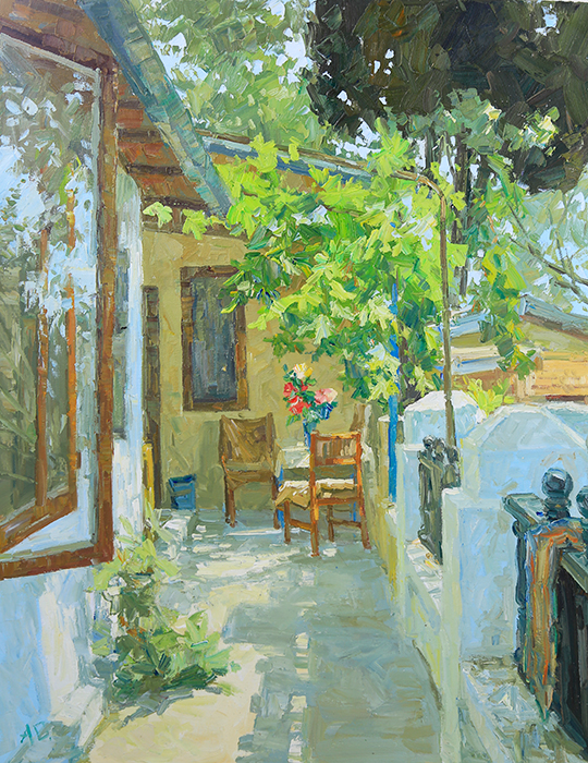 Картина Дворик в Гурзуфе. Холст, масло. 70х90 смАРТ 88809008 Картина Дворик в Гурзуфе. Холст, масло. 70х90 смАРТ 88809008Авторская живопись маслом на холсте. Размер 70 х 90 см. На подрамнике.Семененко Александр родился 09.04.1984г. в Крыму городе Феодосия в семье художника. Окончил Крымское художественное училище им Н.С Самокиша. Окончил Национальную академию изобразительного искусства и архитектуры в Киеве. Член Национального Союза Художников Украины. 2005 - Лауреат первой премии Пузырькова. 2006 - Лауреат первой премии Зарецкого. Постоянный участник всеукраинских, городских и международных выставок, пленэров. Работы находятся в Украине, России, Франции, Польше, Канаде, а также в международном фонде Культурное достояние.Картина продается без рамы, холст натянут на профессиональный (модульный) подрамник.Советы по оформлению картин в багет:Рама и картина должны взаимно дополнять друг друга и не должны соперничать между собой.При оформлении всегда доминирует картина, а раме отводится лишь роль связующего звена между картиной и интерьером.Багет должен сочетаться с картиной по цветовой гамме.Учитывайте глубину багета - если вы не хотите, чтобы был виден подрамник, на который натянута картина, то необходимо выбрать багет с глубиной от 1,5 см.Не бойтесь экспериментировать, используйте составную раму из двух и более разных профилей багета. Все багетные профили в составной раме должны быть разной ширины!