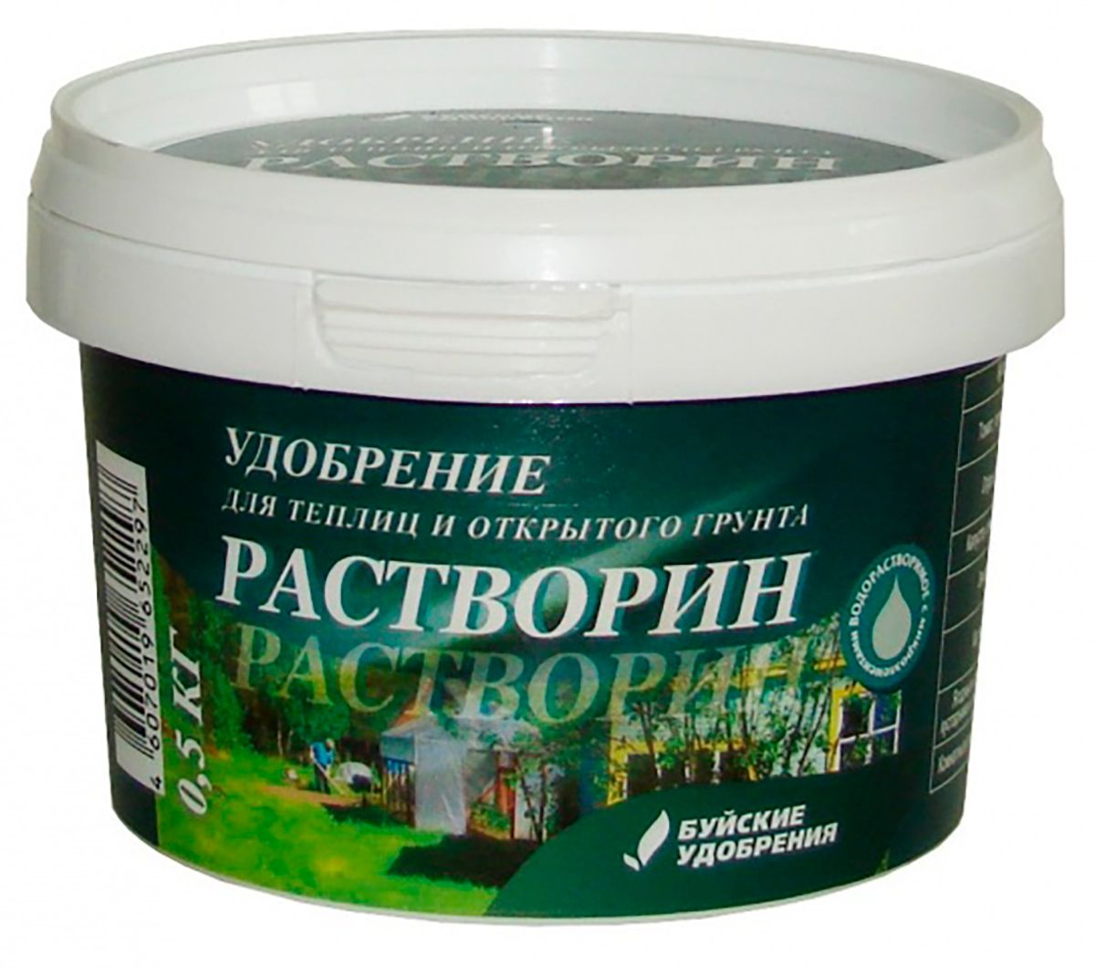 Удобрение для теплиц и открытого грунта Буйские Удобрения Растворин, 500 гFF/CP500/100/B-L Удобрение для теплиц и открытого грунта Буйские Удобрения Растворин, 500 гFF/CP500/100/B-LМинеральное комплексное удобрение Растворин - для подкормок всех культур теплиц и открытого грунта.Основное назначение минерального удобрения Растворин - подкормка растений в парниках, теплицах и открытом грунте, а также обогащение почвы за счет внесения удобрения в грунт при весенней перекопке почвы.СПОСОБ ПРИМЕНЕНИЯПРИ ОСНОВНОМ ВНЕСЕНИИ: В открытый грунт весной при перекопке почвы - 45-55 г/м2 под овощи, картофель и цветы.ДЛЯ ПОДКОРМОК:· Первая подкормка: томаты в фазе 5-6 листьев, огурцы - 10-5 дней после рассады; морковь, свекла, корнеплоды - через 20-30 дней после появления всходов.· Вторая подкормка: в фазе завязывания плодов и формирования корнеплодов. Норма внесения удобрения - 7-10 г/м2.· Картофель: первая подкормка в начале цветения, вторая - в период формирования клубней. Норма внесения удобрения - 10-12 г/м2.· Клубника и плодово-ягодные культуры: первая подкормка - после таяния снега, вторая - после цветения. Норма внесения удобрения под клубнику - 10-20 г/м2, под ягодные кустарники - 25-30 г/м2. - Плодовые деревья : первая подкормка в фазу бутонизации, вторая спустя 10-15 дней после цветения, остальные по мере надобности доза - 50-60 г/м2. ВНЕКОРНЕВАЯ ПОДКОРМКА: Для внекорневых подкормок используют 0,2-0,4 % раствор удобрения (20-40 гр/10 л воды), нанося его на листья растений опрыскиванием. Внекорневые подкормки проводят в пасмурную сухую погоду или ранним утром или вечером во избежании ожогов листьев растений. ВНИМАНИЕ! Используя удобрение Растворин под томаты, полив лучше производить не сверху, а под корень растения. При подготовке грунта для парников и теплиц вносят 1,5 кг. сухого удобрения на 1 м3 субстрата. Подкормка томатов и огурцов в теплицах производится в период плодоношения каждые 7-12 дней из расчета 40 г. удобрения, растворенного в 10 л. воды на 1 м2.