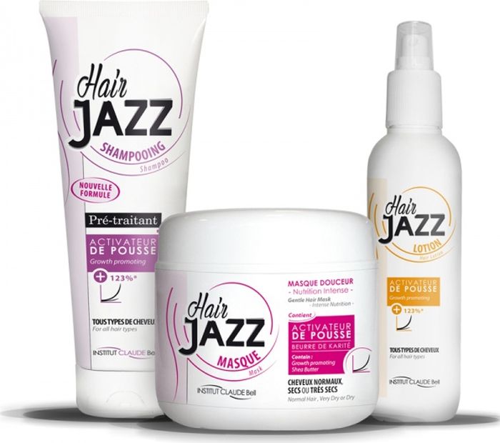 HairJAZZ Комплект для роста волос: шампунь, 250 мл, маска, 500 мл и лосьон, 200 мл1S2501М1L HairJAZZ Комплект для роста волос: шампунь, 250 мл, маска, 500 мл и лосьон, 200 мл1S2501М1LСредства HairJAZZ - это косметические средства для роста волос. Изготовлены во Франции. Не являются лекарственными средствами и не содержат гормонов. Натуральные активные компоненты формулы средств HairJAZZ, такие как соевый белок, экстракт яичной скорлупы, кератин, витамин B6, восстанавливая здоровье кожи головы и питая фолликулы, стимулируют рост волос. Факт ускорения роста волос при комплексном применении средств HairJAZZ подтвержден клиническими испытаниями.