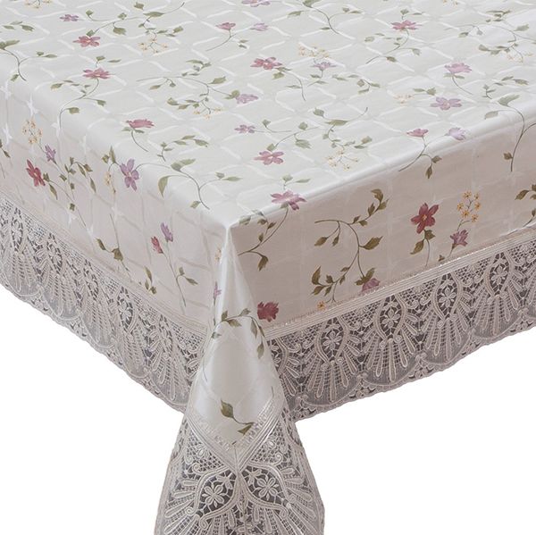 Скатерть Meiwa, прямоугольная, цвет: бежевый, розовый, 152 х 228 см. FPLUS-167 AZ BE/PK5792 Скатерть Meiwa, прямоугольная, цвет: бежевый, розовый, 152 х 228 см. FPLUS-167 AZ BE/PK5792Универсальная скатерть в индивидуальной упаковке, выполненная из ПВХ на нетканой основе. Технология создания скатертей под брендом Meiwa отличается высочайшим качеством и сочетанием нескольких эффектов на одном полотне. В данной скатерти применяется тиснение с эффектом перелива/шелка и печатный рисунок высокой четкости. Высокая пластичность и плотность материала создают иллюзию текстильной скатерти. Ажурная кайма с высокой детализацией элементов орнамента по контуру в сочетании с эффектом шелкового перелива придают изделию вид скатерти из благородных материалов. Скатерть красиво драпируется в углах стола, не скользит и не перемещается по гладкой поверхности, устойчива к загрязнениям и влаге, легко моется и быстро сохнет. Толщина изделия 0,3 мм. Плотность пленки 230 гр/м2, плотность основы 40 гр/м2.