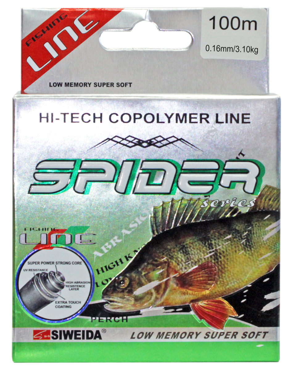 Леска SWD Spider Perch, цвет: серый, длина 100 м, сечение 0,16 мм, нагрузка 3,1 кг5251162 Леска SWD Spider Perch, цвет: серый, длина 100 м, сечение 0,16 мм, нагрузка 3,1 кг5251162Монофильная леска высшего качества сечением 0,16 мм (разрывная нагрузка 3,10 кг) в размотке по 100 м (индивидуальная упаковка). Не имеет механической памяти. Отличается повышенной прочностью на узле, высокой сопротивляемостью к истиранию и воздействию ультрафиолетовых лучей. Цвет - серый. Рекомендуется для ловли окуня.