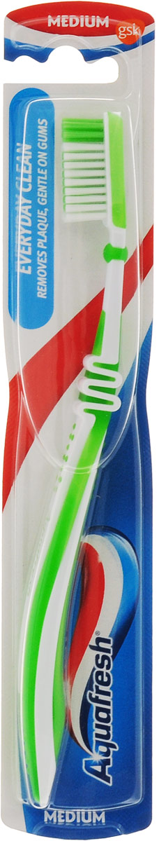 Aquafresh Зубная щетка Everyday Clean, средней жесткости, цвет зеленый20021690_зеленый Aquafresh Зубная щетка Everyday Clean, средней жесткости, цвет зеленый20021690_зеленыйЗубная щетка для ежедневной чистки имеет: уникальное гибкое соединение головки и ручки щетки, которое позволяет контролировать степень надавливания щетки на зубы и бережно удалять зубной налет; закругленную форму щетинок, которая не повреждает эмаль зубов и десны; эргономичную ручку.Чрезмерное надавливание может привести к поломке основания головки щетки.Товар сертифицирован.