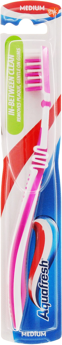 Aquafresh Зубная щетка In-Between Clean, средней жесткости, цвет розовый20021700_розовый Aquafresh Зубная щетка In-Between Clean, средней жесткости, цвет розовый20021700_розовыйЗубная щетка Aquafresh In-Between Clean для тщательной чистки имеет: щетинки разной длины, которые помогают эффективно удалить налет между зубами; уникальное гибкое соединение головки и ручки щетки, которое позволяет контролировать степень надавливания щетки на зубы и бережно удалять зубной налет; закругленную форму щетинок, которая не повреждает эмаль зубов и десны; эргономичную ручку.Товар сертифицирован.