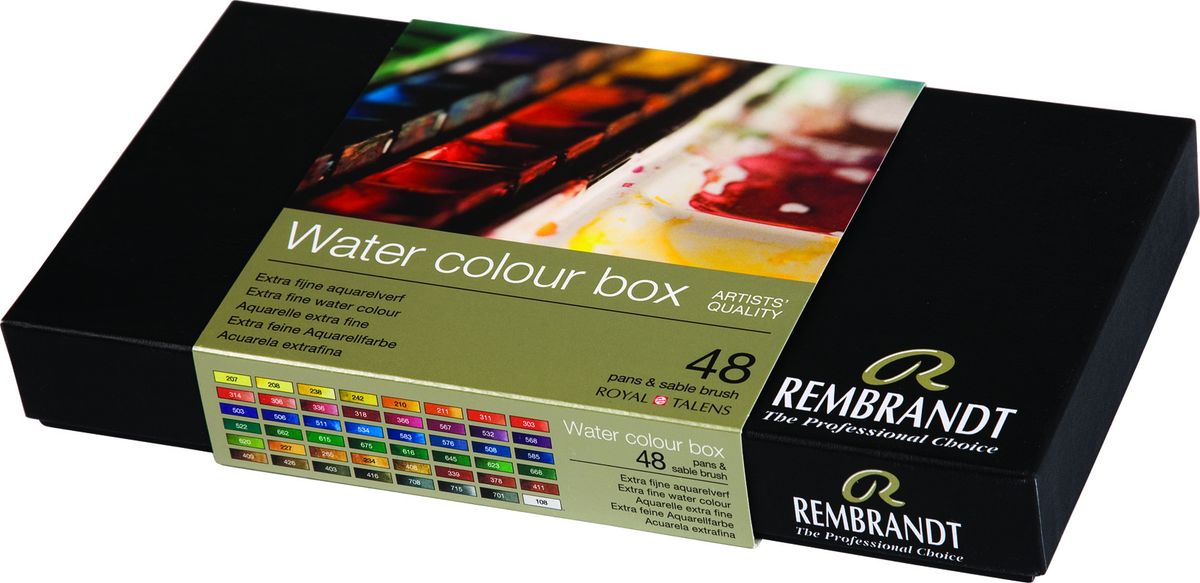 Royal Talens Набор акварельных красок Rembrandt 48 цветов05838649 Royal Talens Набор акварельных красок Rembrandt 48 цветов05838649Акварельные краски Rembrandt – это профессиональная акварель, обладающая всеми качествами, которые необходимы современным художникам. Каждый цвет состоит лишь из одного сконцентрированного пигмента и гуммиарабика (аравийской камеди), созданного по уникальной технологии. Краски отличаются высокой степенью светостойкости, прозрачности, обеспечивают отличную цветопередачу. Акварель Rembrandt хорошо ложится на бумагу, позволяя художнику контролировать расход краски с любой сложной фактурой.Уровень Artist.