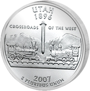 Монета номиналом 25 центов серии "Штаты и территории США. Юта". США, 2007 год 
