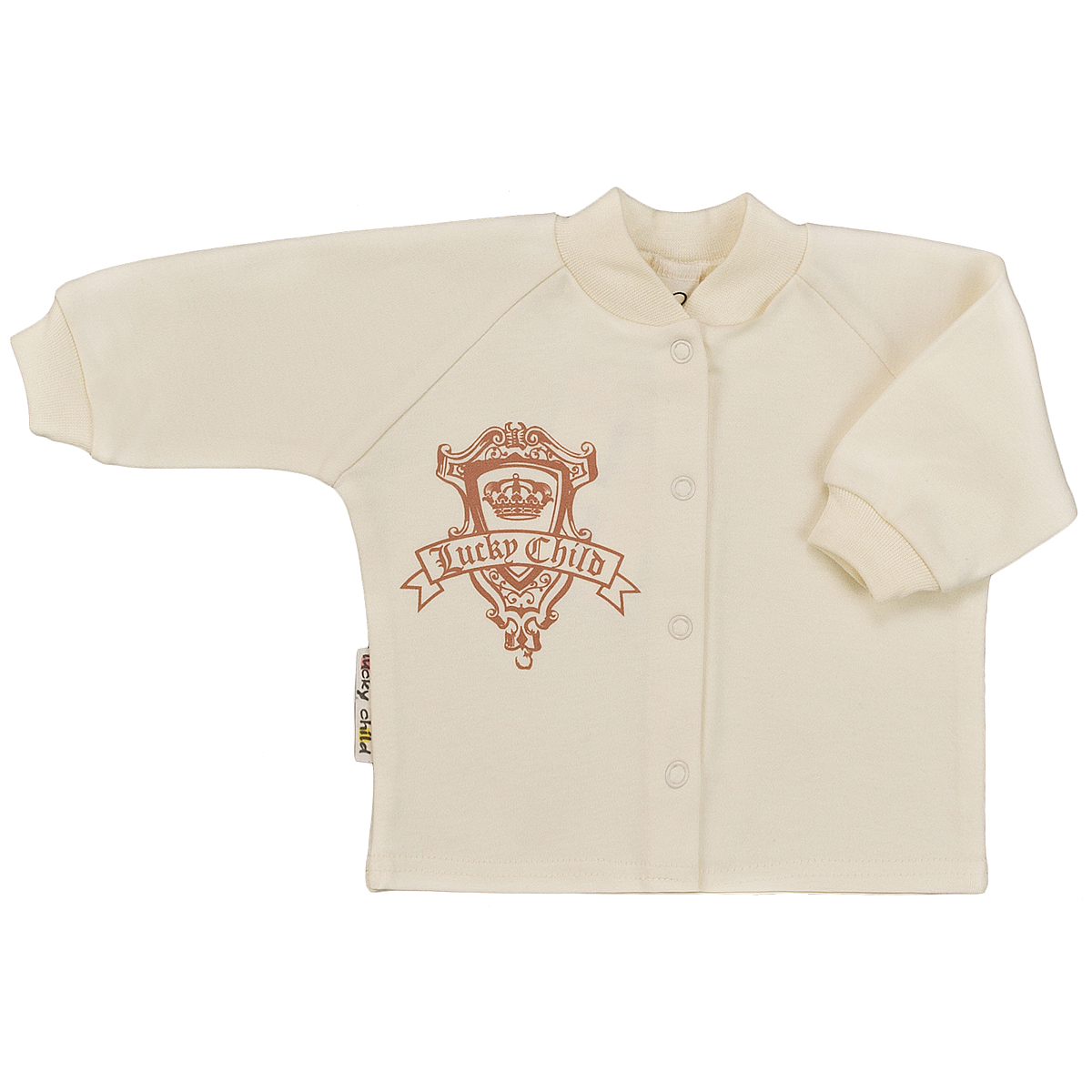 Кофточка детская Lucky Child, цвет: экрю. 6-20. Размер 74/806-20 Кофточка детская Lucky Child, цвет: экрю. 6-20. Размер 74/806-20Кофточка для новорожденного Lucky Child с длинными рукавами-реглан послужит идеальным дополнением к гардеробу вашего малыша, обеспечивая ему наибольший комфорт. Изготовленная из интерлока - натурального хлопка, она необычайно мягкая и легкая, не раздражает нежную кожу ребенка и хорошо вентилируется, а эластичные швы приятны телу малыша и не препятствуют его движениям. Удобные застежки-кнопки по всей длине помогают легко переодеть младенца. Рукава понизу дополнены широкими трикотажными манжетами, не стягивающими запястья.На груди модель оформлена оригинальным принтом в виде логотипа бренда. Кофточка полностью соответствует особенностям жизни ребенка в ранний период, не стесняя и не ограничивая его в движениях. В ней ваш малыш всегда будет в центре внимания.