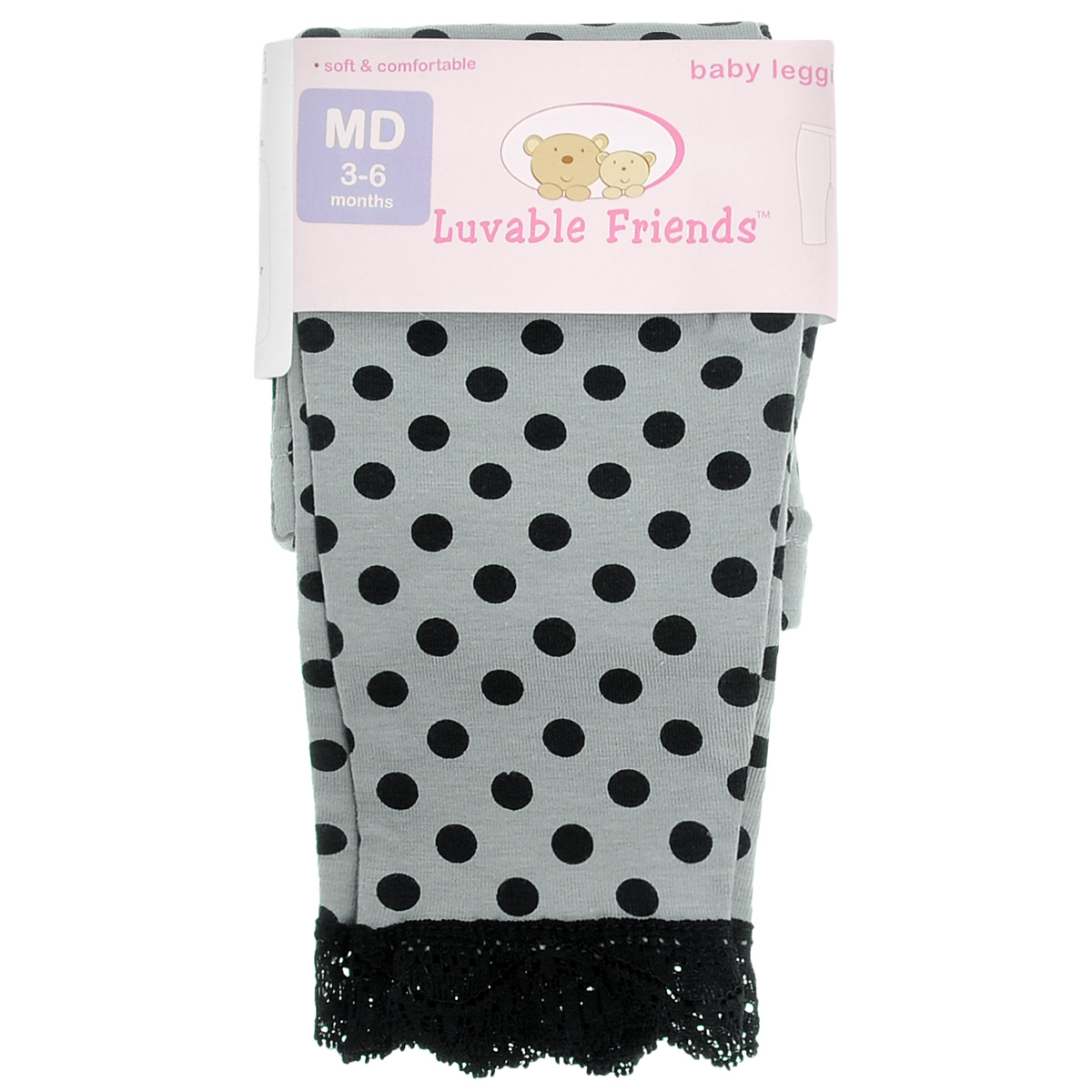 Леггинсы для девочки Luvable Friends Горошек, цвет: серый, черный. 32050. Размер 61/67, 3-6 месяцев32050 Леггинсы для девочки Luvable Friends Горошек, цвет: серый, черный. 32050. Размер 61/67, 3-6 месяцев32050Нарядные леггинсы для девочки Luvable Friends Горошек станут прекрасным дополнением к гардеробу юной модницы. Изготовленные из эластичного хлопка, они очень мягкие на ощупь, не раздражают даже самую нежную и чувствительную кожу,хорошо тянутся. Леггинсы очень удобные, с мягкой резинкой на талии, плотно облегают ноги.Леггинсы, оформленные принтом в горошек, понизу декорированы ажурным кружевом.