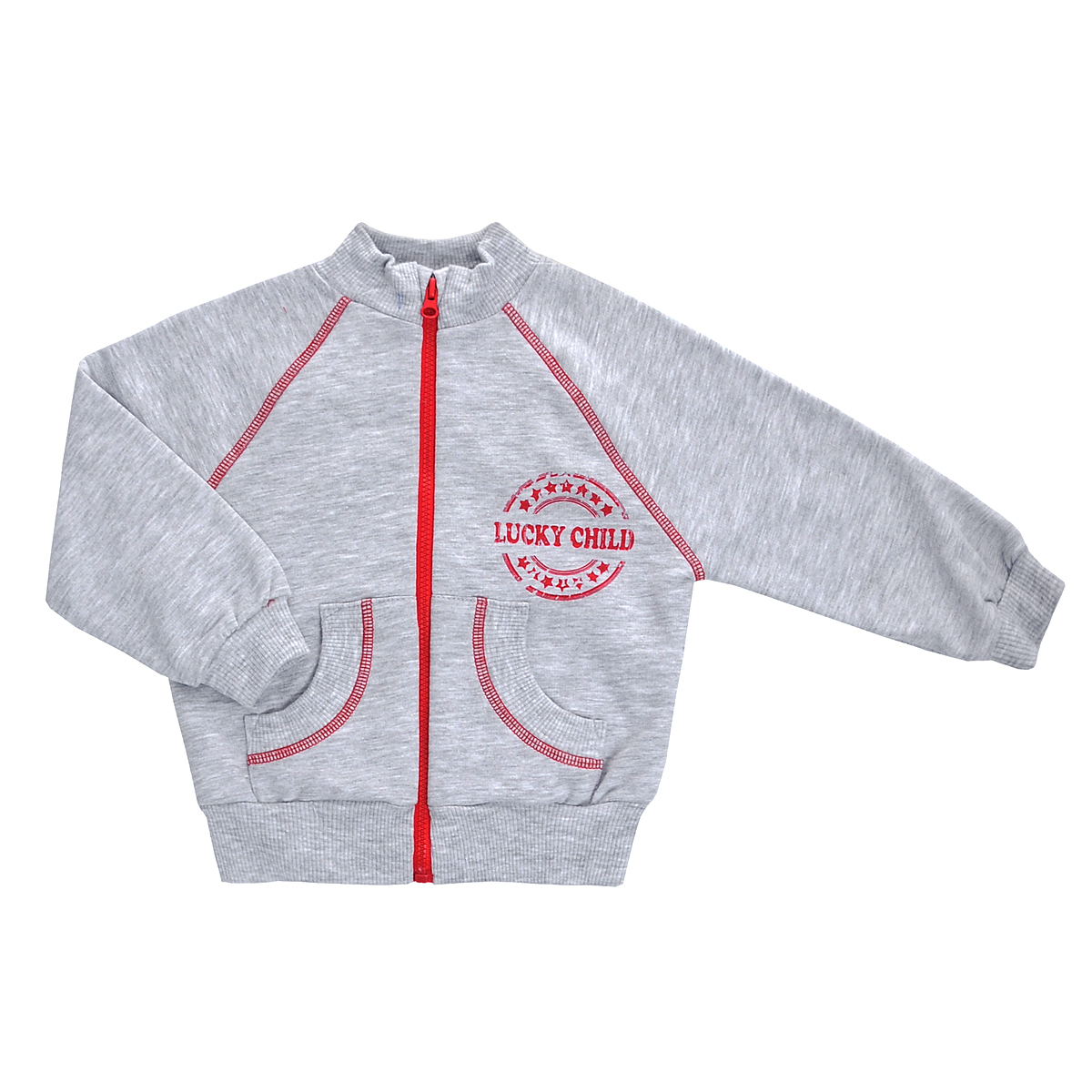Толстовка детская Lucky Child, цвет: серый. 8-15. Размер 74/808-15 Толстовка детская Lucky Child, цвет: серый. 8-15. Размер 74/808-15Детская толстовка Lucky Child идеально подойдет вашему маленькому непоседе в прохладные дни. Изготовленная из натурального хлопка, она необычайно мягкая и приятная на ощупь, не сковывает движения ребенка и позволяет коже дышать, не раздражает даже самую нежную и чувствительную кожу ребенка, обеспечивая ему наибольший комфорт. Толстовка с небольшим воротником-стойкой и длинными рукавами-реглан спереди застегивается на пластиковую застежку-молнию. Рукава дополнены широкими трикотажными манжетами, не стягивающими запястья. Понизу также проходит широкая трикотажная резинка. Спереди изделие дополнено двумя накладными карманами-кенгуру. Оформлена толстовка контрастной прострочкой и принтом в виде логотипа бренда.Оригинальный современный дизайн и модная расцветка делают эту толстовку модным и стильным предметом детского гардероба. В ней ваш ребенок будет чувствовать себя уютно и комфортно, и всегда будет в центре внимания!
