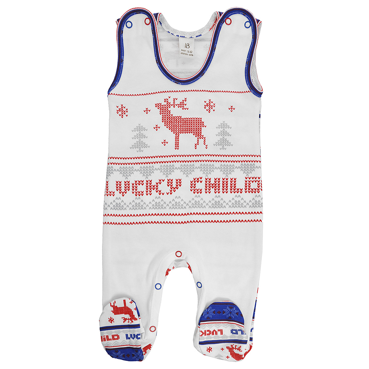 Ползунки с грудкой Lucky Child, цвет: молочный, красный, синий. 10-2. Размер 62/6810-2 Ползунки с грудкой Lucky Child, цвет: молочный, красный, синий. 10-2. Размер 62/6810-2Ползунки с грудкой Lucky Child - очень удобный и практичный вид одежды для малышей. Они отлично сочетаются с футболками и кофточками. Ползунки выполнены из натурального хлопка, благодаря чему, они необычайно мягкие и приятные на ощупь, не раздражают нежную кожу ребенка и хорошо вентилируются, а эластичные швы приятны телу малыша и не препятствуют его движениям. Ползунки с широкими бретелями, застегивающимися сверху на кнопки и закрытыми ножками идеально подойдут вашему младенцу, обеспечивая ему наибольший комфорт. Они подходят для ношения с подгузником и без него. Кнопки на ластовице помогают легко и без труда поменять подгузник в течение дня. Оформлены ползунки модным скандинавским принтом.Ползунки с грудкой полностью соответствуют особенностям жизни младенца в ранний период, не стесняя и не ограничивая его в движениях!