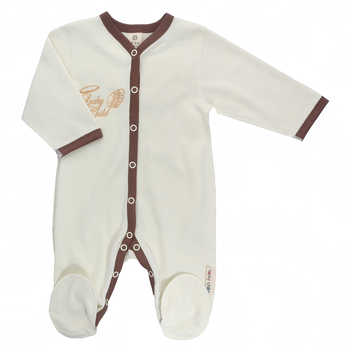 Комбинезон детский Lucky Child Ангелы, цвет: молочный. 17-1. Размер 74/8017-1 Комбинезон детский Lucky Child Ангелы, цвет: молочный. 17-1. Размер 74/8017-1Детский комбинезон Lucky Child Ангелы - очень удобный и практичный вид одежды для малышей. Комбинезон выполнен из интерлока - натурального хлопка, благодаря чему он необычайно мягкий и приятный на ощупь, не раздражает нежную кожу ребенка и хорошо вентилируется, а эластичные швы приятны телу малыша и не препятствуют его движениям. Комбинезон с длинными рукавами и закрытыми ножками, выполненный швами наружу, имеет застежки-кнопки от горловины до щиколоток, которые помогают легко переодеть младенца или сменить подгузник.Комбинезон на груди оформлен надписью в виде логотипа бренда и изображением крылышек, а на спинке дополнен текстильными крылышками, вышитыми металлизированной нитью. С детским комбинезоном Lucky Child спинка и ножки вашего малыша всегда будут в тепле, он идеален для использования днем и незаменим ночью. Комбинезон полностью соответствует особенностям жизни младенца в ранний период, не стесняя и не ограничивая его в движениях!