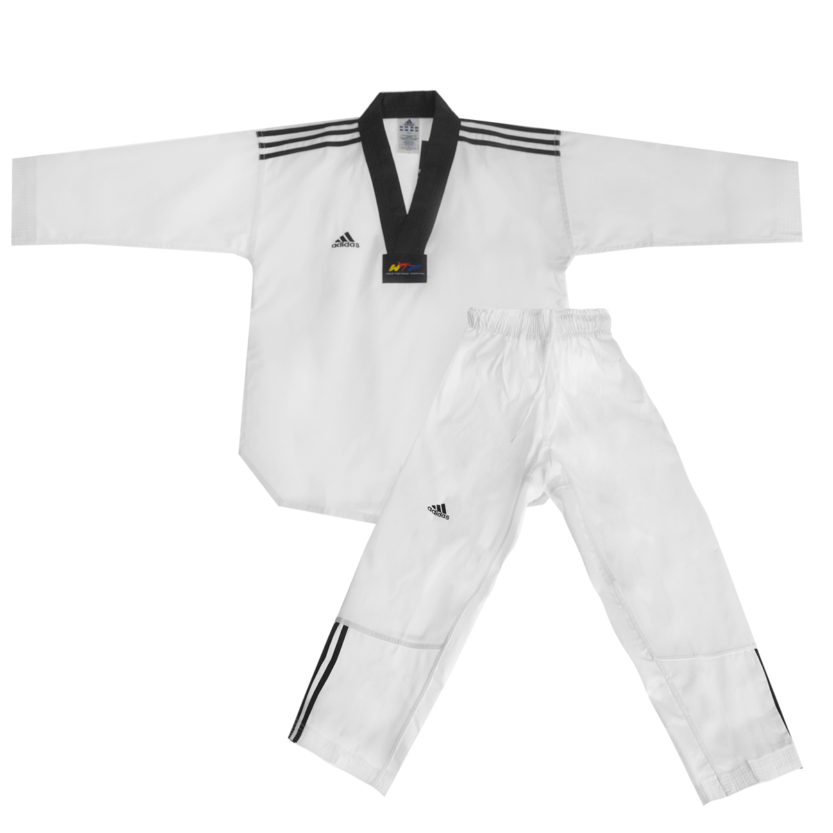 Кимоно для тхэквондо adidas WTF Adi-Club 3, цвет: белый, черный. adiTCB02-WH/BK. Размер 180adiTCB02-WH/BK Кимоно для тхэквондо adidas WTF Adi-Club 3, цвет: белый, черный. adiTCB02-WH/BK. Размер 180adiTCB02-WH/BKКимоно для тхэквондо adidas WTF Adi-Club 3 состоит из рубашки и брюк. Просторная рубашка без пояса с V-образным вырезом горловин, боковыми разрезами и длинными рукавами изготовлена из плотного полиэстера с добавлением хлопка. Боковые швы, края рукавов и полочка укреплены дополнительными строчками. В области талии по спинке рубашка дополнена эластичной резинкой для регулирования ширины.Просторные брюки особого покроя имеют широкий эластичный пояс, регулируемый скрытым шнурком. Низ брючин с внутренней стороны укреплен дополнительными строчками.Кимоно рекомендуется для тренировок в зале.