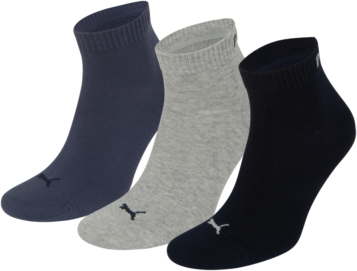 Носки мужские Puma Quarter, цвет: темно-синий, синий, серый, 3 пары. 88096831. Размер 35/38880968_31 Носки мужские Puma Quarter, цвет: темно-синий, синий, серый, 3 пары. 88096831. Размер 35/38880968_31Носки Puma Quarter Socks с укороченным паголенком изготовлены из хлопка с добавлением полиамида и эластана. Комфортная широкая резинка не сдавливает и комфортно облегает ногу.В комплект входят три пары носков.