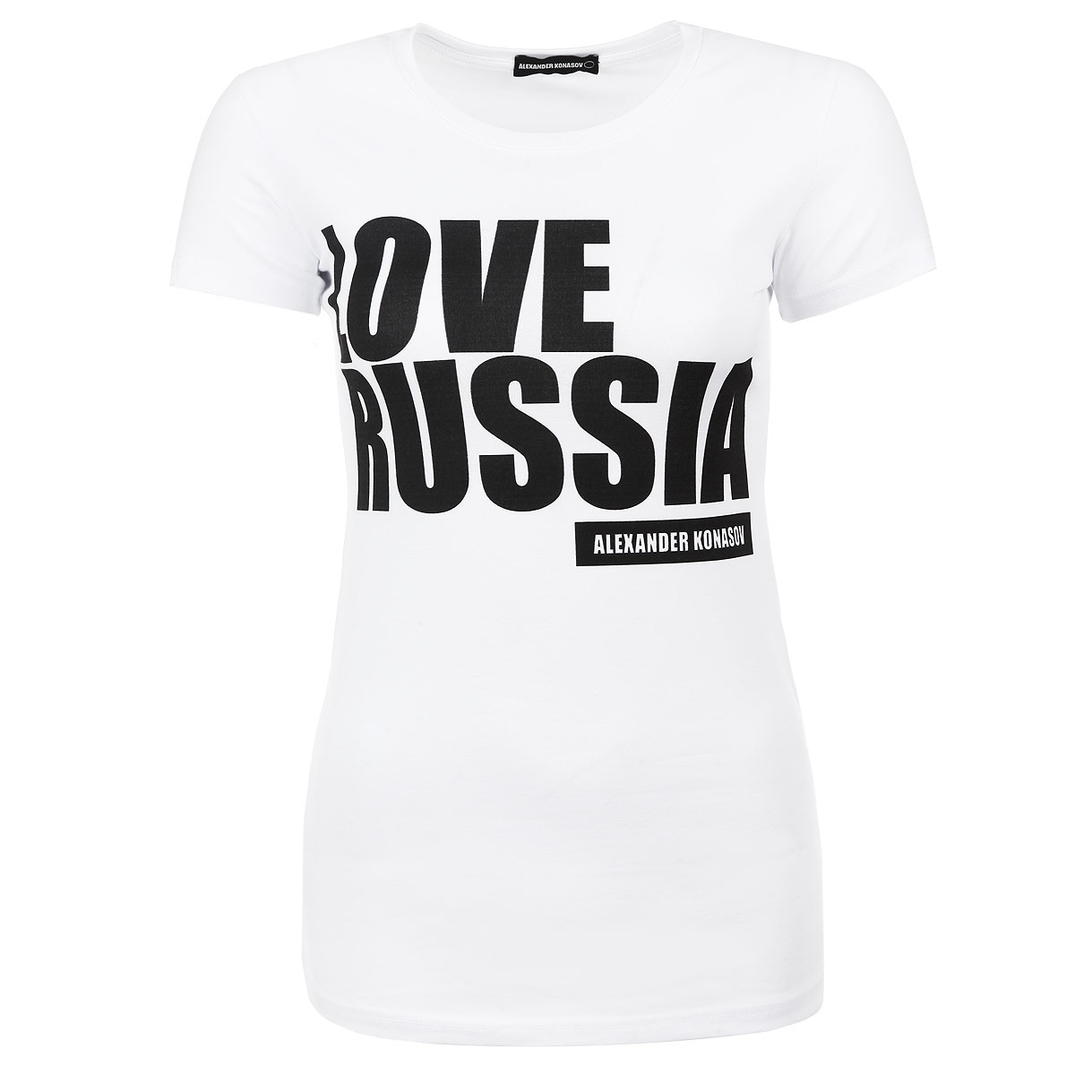 Футболка женская Alexander Konasov Love Russia Black, цвет: белый. 10270011494. Размер L (46)Love Russia Black Футболка женская Alexander Konasov Love Russia Black, цвет: белый. 10270011494. Размер L (46)Love Russia BlackСтильная женская футболка Alexander Konasov, выполненная из высококачественного мягкого хлопка с небольшим добавлением лайкры, обладает высокой теплопроводностью, воздухопроницаемостью и гигроскопичностью, позволяет коже дышать. Модель с короткими рукавами и круглым вырезом горловины спереди оформлена принтовой надписью Love Russia. Эта футболка - идеальный вариант для создания эффектного образа. Все изделия бренда Alexander Konasov кроятся только по лекалам из высококачественной ткани, идеально сидят на фигуре, после стирки не деформируются.