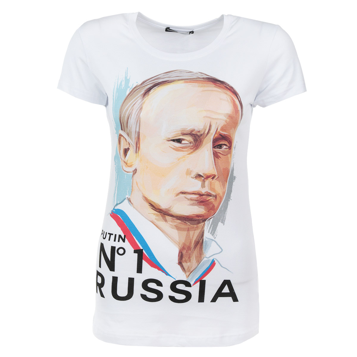Футболка женская Alexander Konasov Putin №1 Russia, цвет: белый. 10070011690. Размер S (42)Putin №1 Russia Футболка женская Alexander Konasov Putin №1 Russia, цвет: белый. 10070011690. Размер S (42)Putin №1 RussiaСтильная женская футболка Alexander Konasov, выполненная из высококачественного мягкого хлопка с небольшим добавлением лайкры, обладает высокой теплопроводностью, воздухопроницаемостью и гигроскопичностью, позволяет коже дышать. Модель с короткими рукавами и круглым вырезом горловины оформлена принтом с изображением Путина и надписью Punin №1 Russia. Эта футболка - идеальный вариант для создания эффектного образа. Все изделия бренда Alexander Konasov кроятся только по лекалам из высококачественной ткани, идеально сидят на фигуре, после стирки не деформируются.
