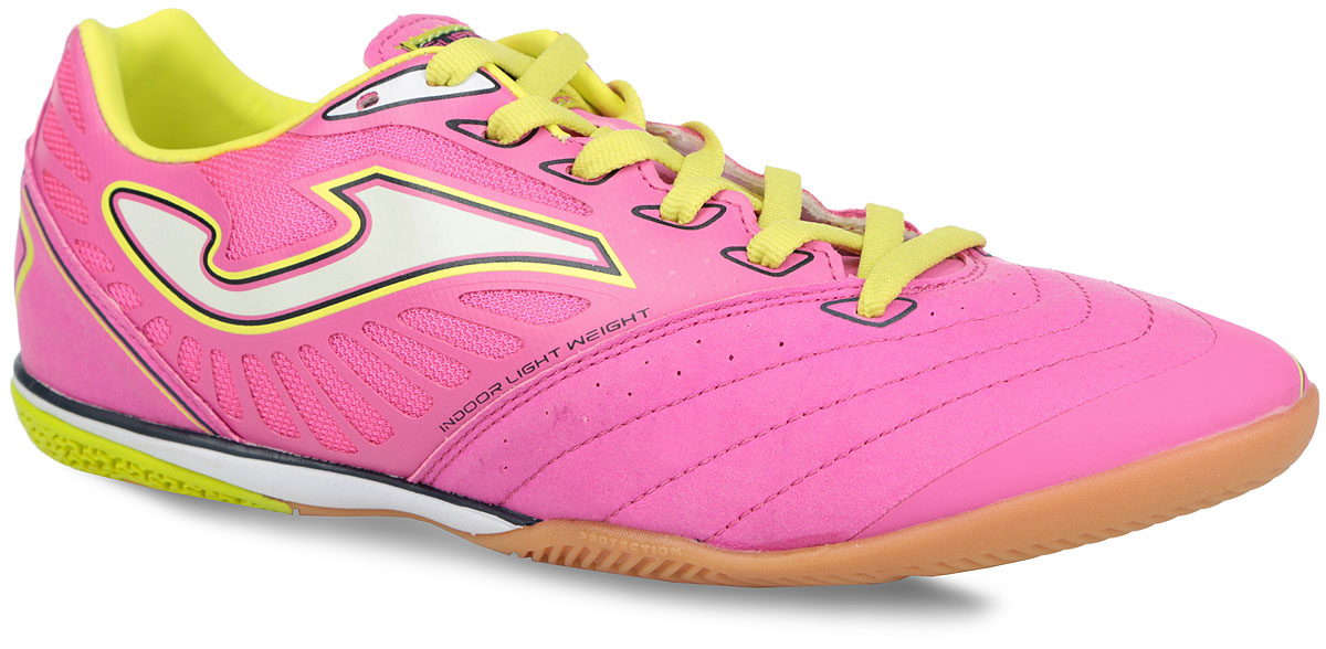 Бутсы мужские Joma Super Sonic, цвет: розовый, желтый. SUPEW.410.PS. Размер 8,5 (42)SUPEW.410.PS Бутсы мужские Joma Super Sonic, цвет: розовый, желтый. SUPEW.410.PS. Размер 8,5 (42)SUPEW.410.PSМужские кроссовки Super Sonic от Joma предназначены для игры в футбол в зале. Верх выполнен из текстиля, микрофибры и силикона. Новая бесшовная технология, обеспечивающая комфорт и гибкость модели. На языке и на заднике изделие оформлено названием модели, по бокам - фирменным логотипом. Стелька из EVA с текстильной поверхностью обеспечивает комфорт во время игры. Шнуровка надежно фиксирует модель на ноге. Усиленный мыс и пяточная часть защищают ногу и уменьшают износ. Гибкая подошва Non-Marking c рельефным рисунком поверхности делают эту модель идеальным выбором для мастера футбола, обеспечивая отличную амортизацию. В таких кроссовках вашим ногам будет комфортно и уютно.