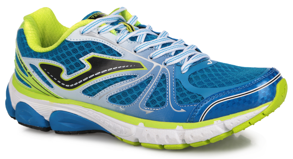 Кроссовки мужские для бега Joma Titanium, цвет: синий, салатовый, белый. R.TITAS-504. Размер 8 (41)R.TITAS-504 Кроссовки мужские для бега Joma Titanium, цвет: синий, салатовый, белый. R.TITAS-504. Размер 8 (41)R.TITAS-504Мужские кроссовки Titanium от Joma подходят для тренировок спортсменов среднего веса. Верх выполнен из сетчатого текстиля и дополнен вставками из синтетической кожи. На языке, на заднике и по бокам изделие оформлено фирменным логотипом. Стелька из EVA с текстильной поверхностью обеспечивает комфорт. Шнуровка надежно фиксирует модель на ноге. Носочная часть дополнена защитной вставкой, уплотненный задник поддерживает ногу. Внутренняя конструкция модели выполнена по технологии перчатки, которая оборачивает вашу стопу и помогает работе связок и сухожилий. Гибкая подошва с системой стабилизации Pulsor Dio обеспечивая отличную амортизацию. Рельефный рисунок подошвы предотвращает скольжение. В таких кроссовках вашим ногам будет комфортно и уютно.