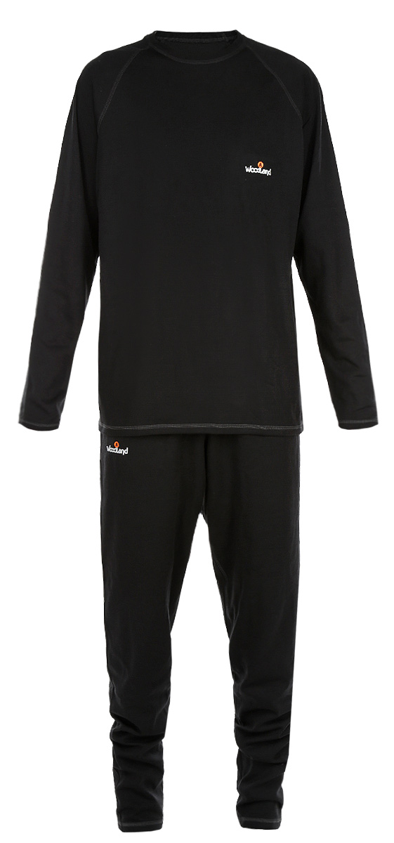 Комплект термобелья мужской Woodland Ultra Wool Thermo: футболка с длинным рукавом, брюки, цвет: черный. 52601. Размер M (46/48)Ultra Wool Thermo Комплект термобелья мужской Woodland Ultra Wool Thermo: футболка с длинным рукавом, брюки, цвет: черный. 52601. Размер M (46/48)Ultra Wool ThermoКомплект мужского термобелья Woodland Ultra Wool Thermo, состоящий из футболки с длинным рукавом и брюк, идеально подойдет для вас в холодную погоду. Изготовленный из двухслойной ткани, он легкий, мягкий и приятный на ощупь. Внутренний слой из функционального синтетического волокна - полиэстера хорошо отводит влагу от поверхности тела. Внешний слой состоит из шерсти, которая отлично сохраняет тепло, и акрила, который обеспечивает прочность и эластичность изделия, а также успешно испаряет влагу при активных физических нагрузках. Швы модели выполнены с внешней стороны, они мягкие и эластичные, обеспечивают комфорт при длительном ношении. Футболка с длинными рукавами-реглан и круглым вырезом горловины оформлена контрастной прострочкой, а также небольшой термоаппликацией с логотипом бренда на груди. Брюки имеют на поясе широкую эластичную резинку. Модель также оформлена контрастной прострочкой и термоаппликацией.Комплект термобелья станет отличным дополнением к вашему гардеробу. Он может применяться во время занятий спортом, так и при повседневном ношении.Показатели температуры использования: при средней физической активности до -25°C; при высокой физической активности до -30°C.