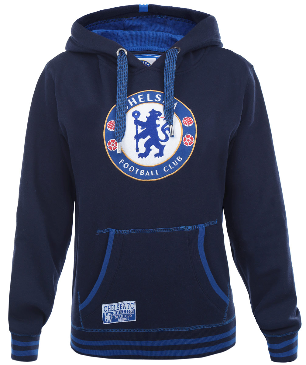 Толстовка детская Chelsea, цвет: темно-синий. 08410. Размер 3808410 Толстовка детская Chelsea, цвет: темно-синий. 08410. Размер 3808410Теплая детская толстовка Chelsea порадует любого юного поклонника знаменитого футбольного клуба. Изготовленная из хлопка с добавлением полиэстера, она очень мягкая и приятная на ощупь, не сковывает движения и позволяет коже дышать, не раздражает нежную ребенка, обеспечивая наибольший комфорт. Лицевая сторона изделия гладкая, изнаночная - с теплым мягким начесом. Толстовка с длинными рукавами и капюшоном со шнурком оформлена нашивкой в виде логотипа футбольного клуба Chelsea. Низ модели и манжеты рукавов дополнены трикотажной эластичной резинкой с контрастными полосками. Спереди предусмотрен карман-кенгуру.Современный дизайн и расцветка делают эту модель модным предметом детского гардероба. В ней ваш ребенок будет чувствовать себя уютно и комфортно, и всегда будет в центре внимания!