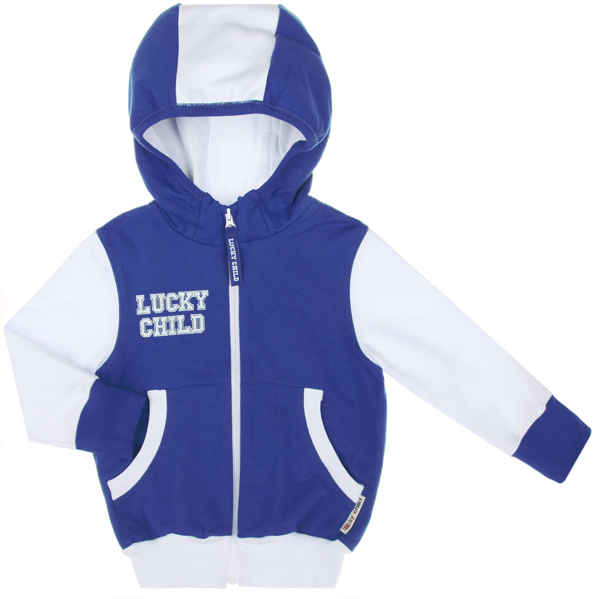 Толстовка детская Lucky Child, цвет: синий, белый. 8-20. Размер 104/1108-20 Толстовка детская Lucky Child, цвет: синий, белый. 8-20. Размер 104/1108-20Детская толстовка Lucky Child идеально подойдет вашему маленькому непоседе в прохладные дни. Изготовленная из натурального хлопка, она необычайно мягкая и приятная на ощупь, не сковывает движения ребенка и позволяет коже дышать, не раздражает даже самую нежную и чувствительную кожу ребенка, обеспечивая ему наибольший комфорт. Лицевая сторона гладкая, а изнаночная - с мягким теплым начесом.Толстовка с круглым вырезом горловины и длинными рукавами спереди застегивается на пластиковую застежку-молнию. Рукава дополнены широкими трикотажными манжетами, не стягивающими запястья. Понизу также проходит широкая трикотажная резинка. Спереди изделие дополнено двумя накладными карманами. Оформлена толстовка термоаппликацией на груди в виде названия бренда.Современный дизайн и расцветка делают эту толстовку модным и стильным предметом детского гардероба. В ней ваш ребенок будет чувствовать себя уютно и комфортно, и всегда будет в центре внимания!