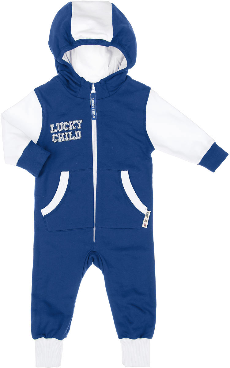 Комбинезон детский Lucky Child, цвет: синий, белый. 8-3. Размер 98/104, 4 года8-3 Комбинезон детский Lucky Child, цвет: синий, белый. 8-3. Размер 98/104, 4 года8-3Детский утепленный комбинезон Lucky Child станет отличным дополнением к детскому гардеробу. Изготовленный из натурального хлопка, он мягкий и приятный на ощупь, не сковывает движения и позволяет коже дышать, не раздражает даже самую нежную и чувствительную кожу ребенка, обеспечивая наибольший комфорт. Лицевая сторона изделия гладкая, изнаночная - с теплым мягким начесом. Комбинезон с капюшоном, длинными рукавами и открытыми ножками застегивается на пластиковую молнию, что помогает при переодевании ребенка. Спереди предусмотрены два накладных кармана. Рукава и низ брючин дополнены широкими трикотажными манжетами. Изделие оформлено небольшой принтовой надписью на груди. Отличное качество, дизайн и расцветка делают этот комбинезон незаменимым предметом детской одежды. В нем вашему ребенку будет тепло, комфортно и уютно!